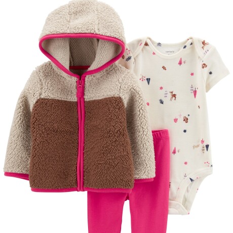 Set Carters 3 Piezas Campera de Sherpa Calza y Body MARRON-BEIGE-ROSA