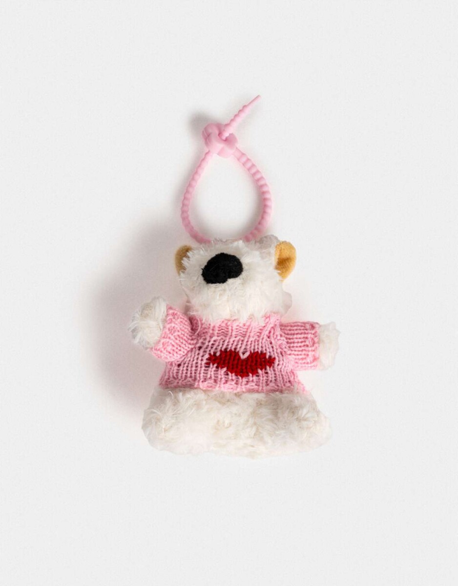 Llavero Y Charm De Perrito Con Sweater - Blanco Crema 