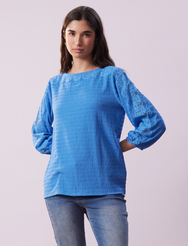 Blusa Broderie CELESTE OSCURO