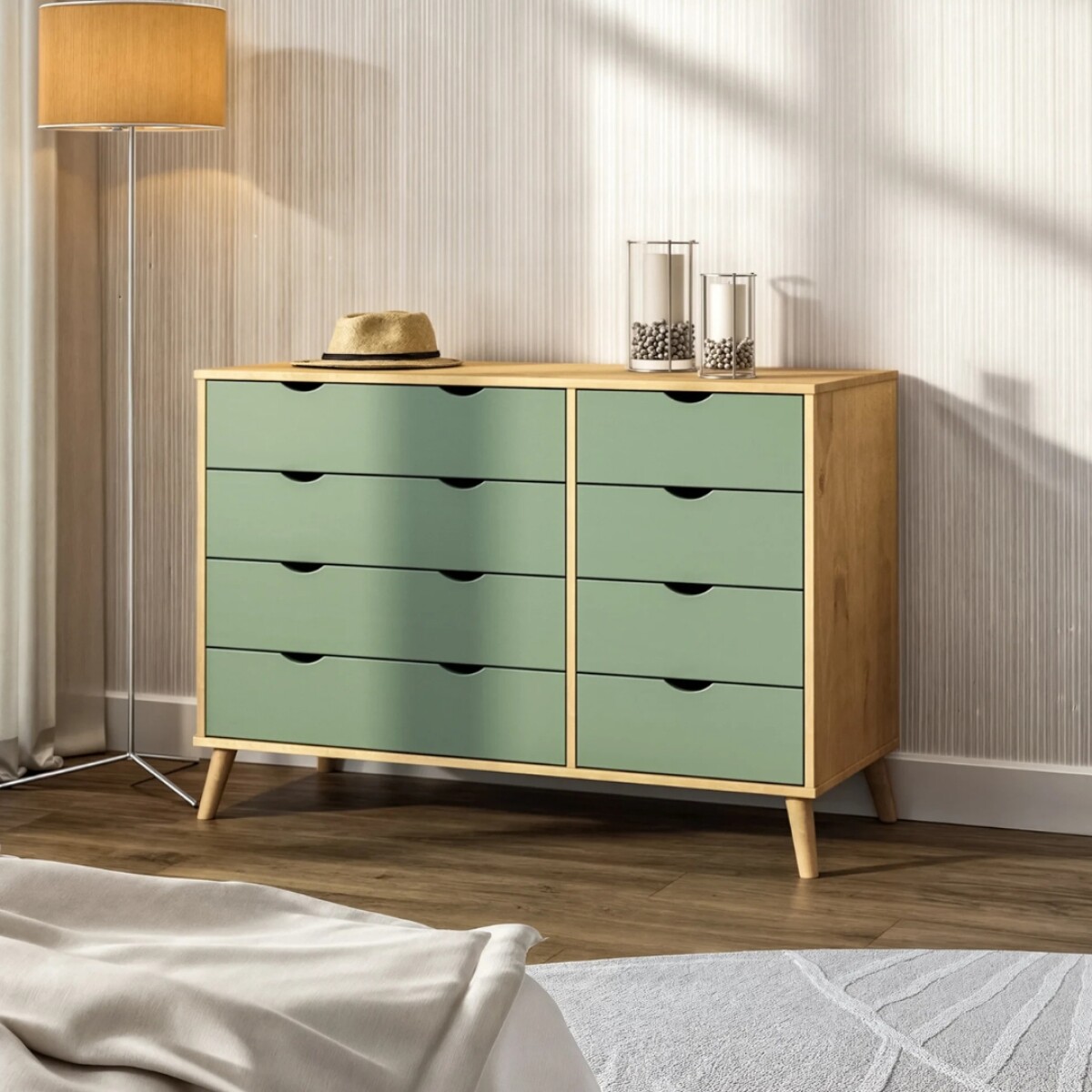 Cómoda 8 Cajones Madera - Linea Dublin - Verde 