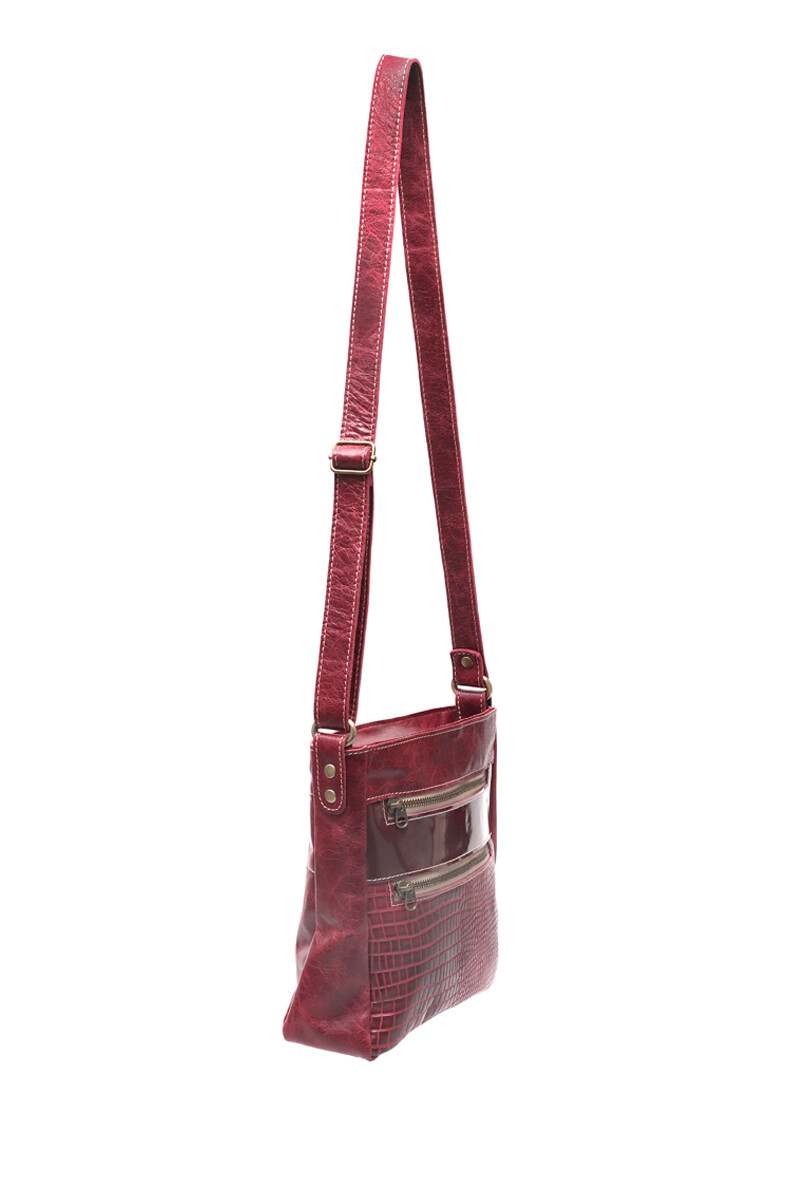 Cartera Bandolera con Cierre de Cuero Bordo