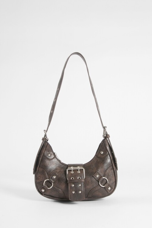 Cartera de hombro con hebilla marrón