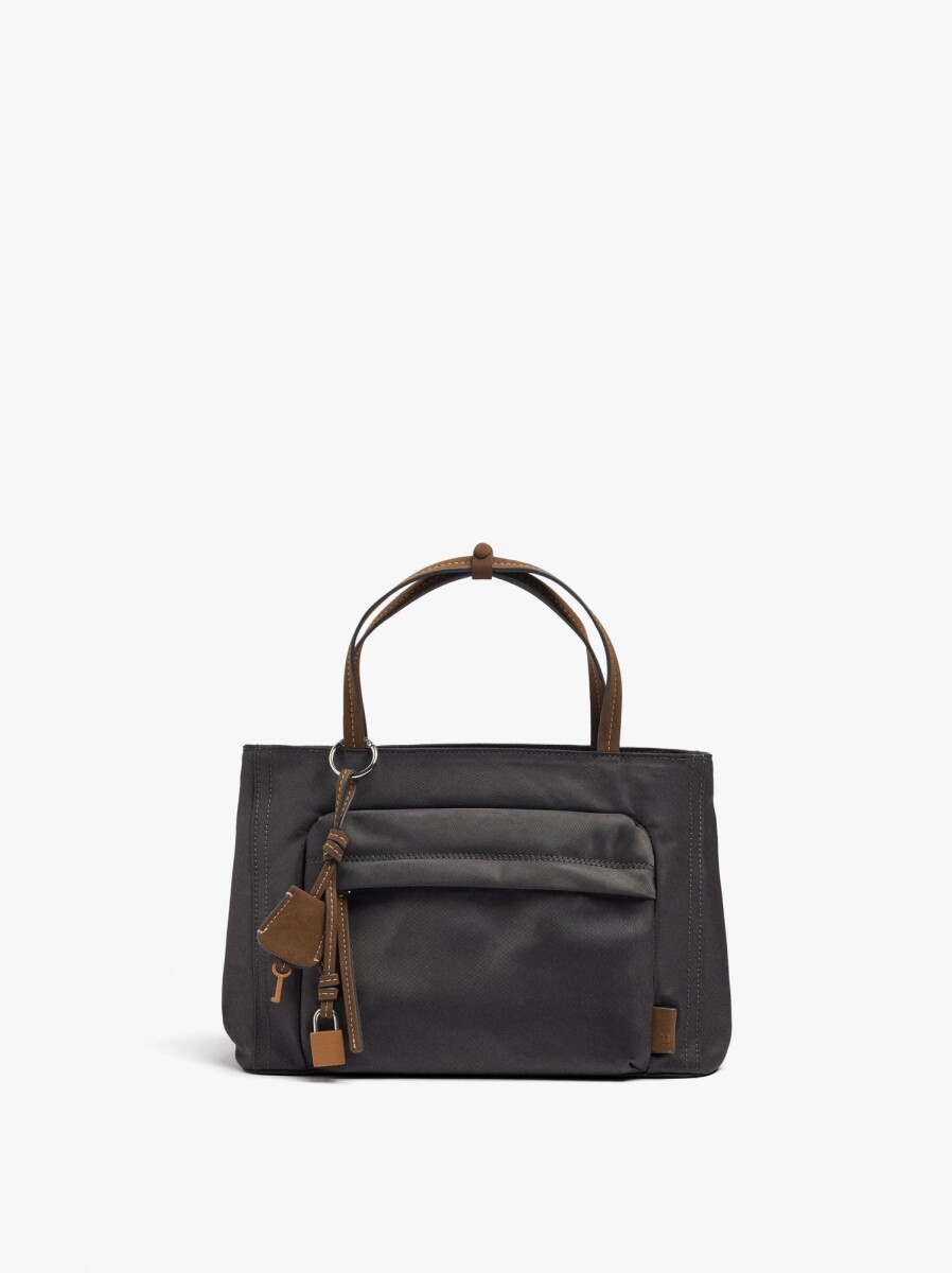 Bolso Tote De Nylon Con Colgante - gris 