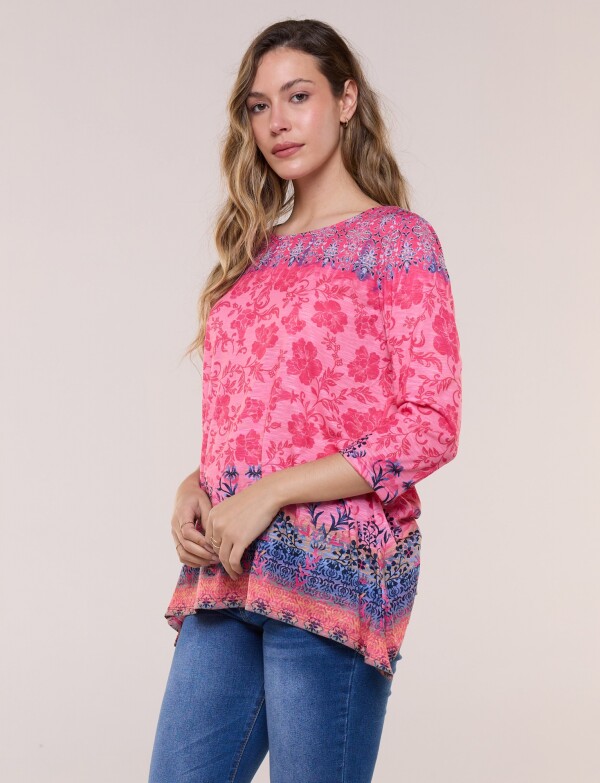 Remera Evasé Estampada FUCSIA/MULTI