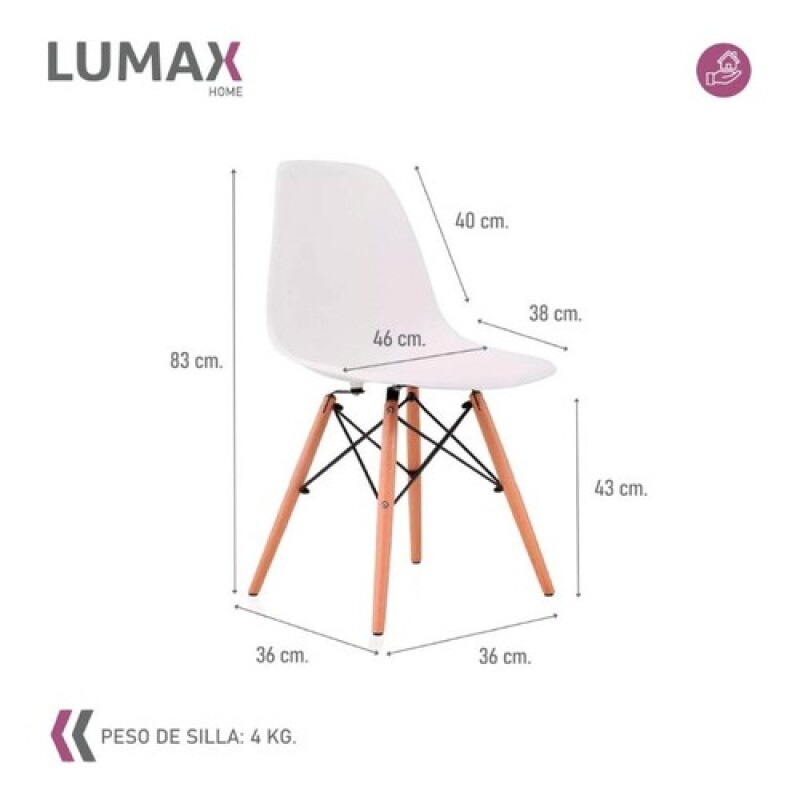 Juego de comedor Con Mesa Circular de 80cm + 4 Sillas Eames Negro/Blanco