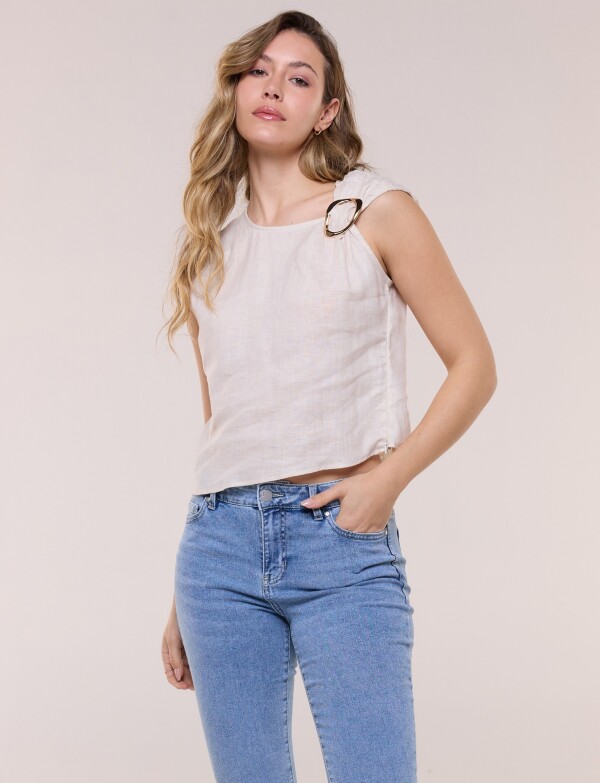 Blusa De Lino Con Hebilla BEIGE CLARO