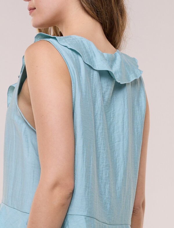 Blusa Con Cuello Volado Y Ruedo Peplum VERDE AGUA