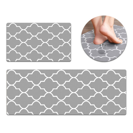 Set 2 Alfombras P/ Cocina O Baño Pvc Tatami Acolchado Gris