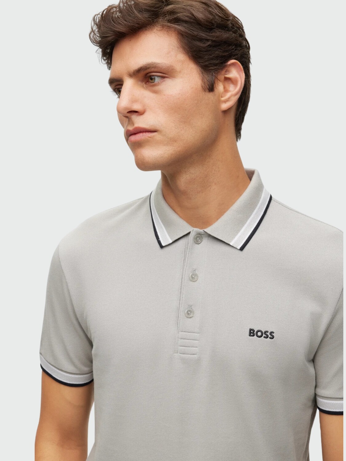 BOSS -Remera polo de algodón, regular fit, PAUL CURVED Gris