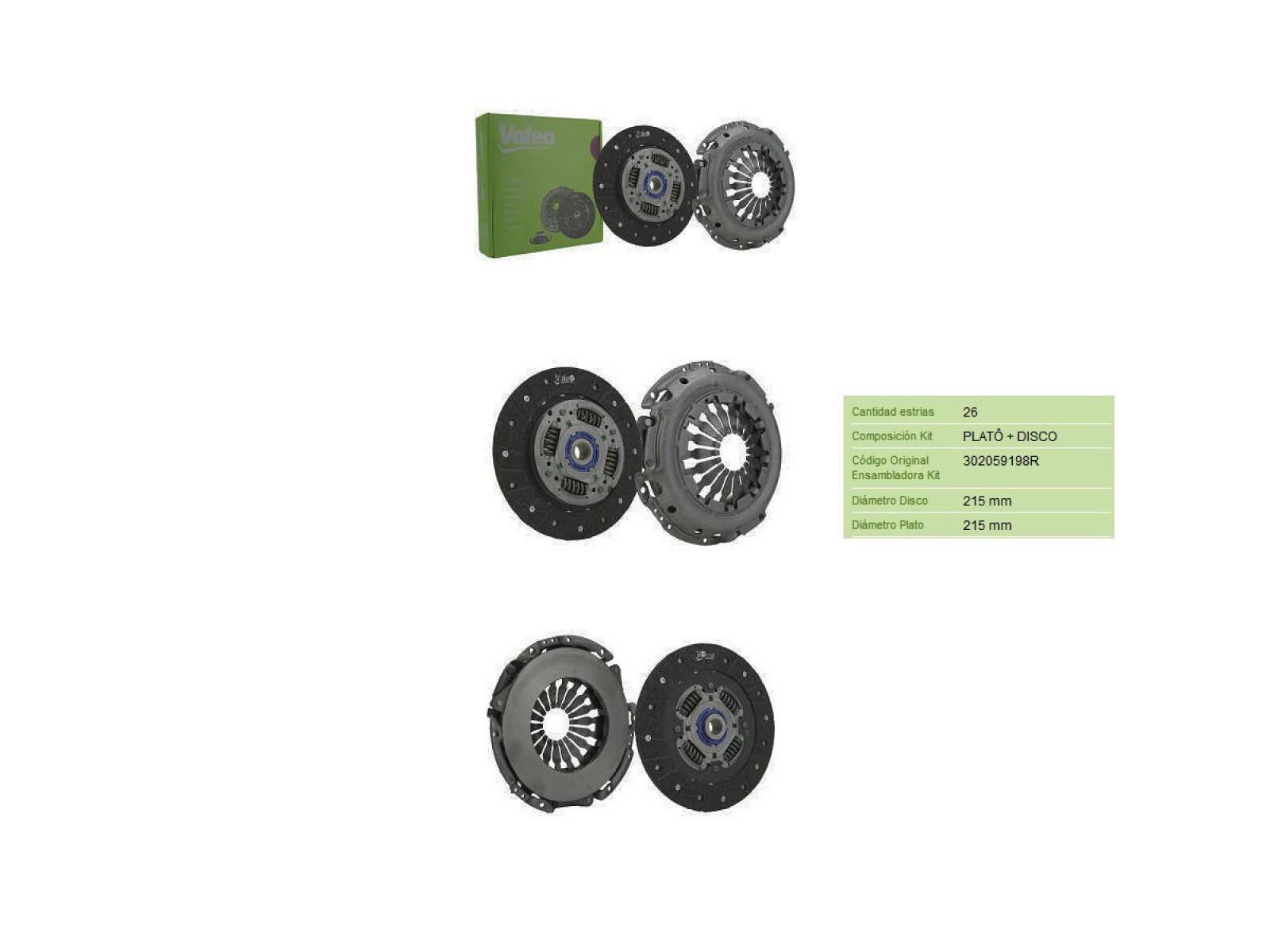 Kit Embrague S/Rod Valeo Renault Oroch 1.6 16v 15-20 Ø215-Est.26 