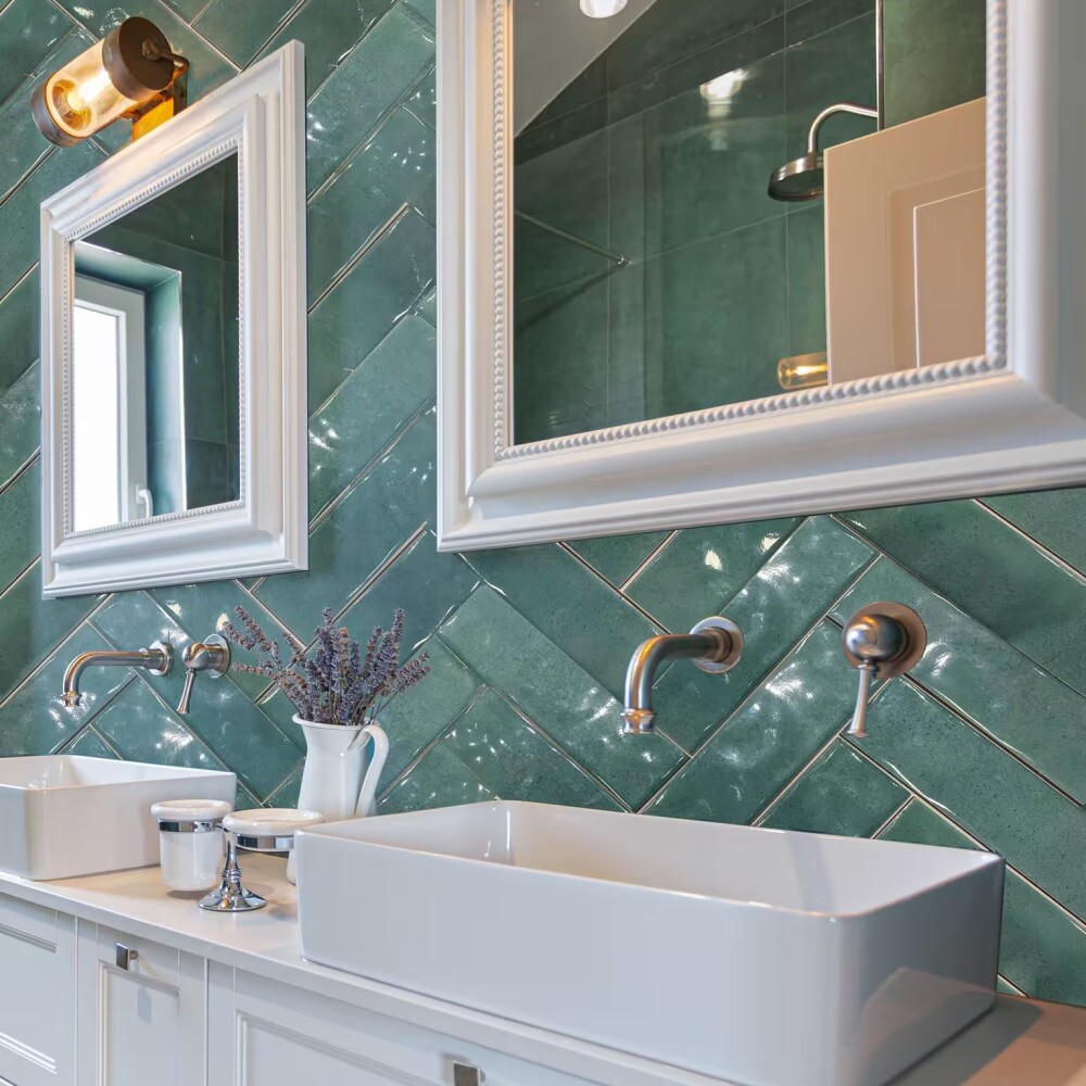Cerámica para pared Aquarela Esmeralda 7,5x25 cm Brillante Cerámica Para Pared Aquarela Esmeralda 7,5x25 Cm Brillante