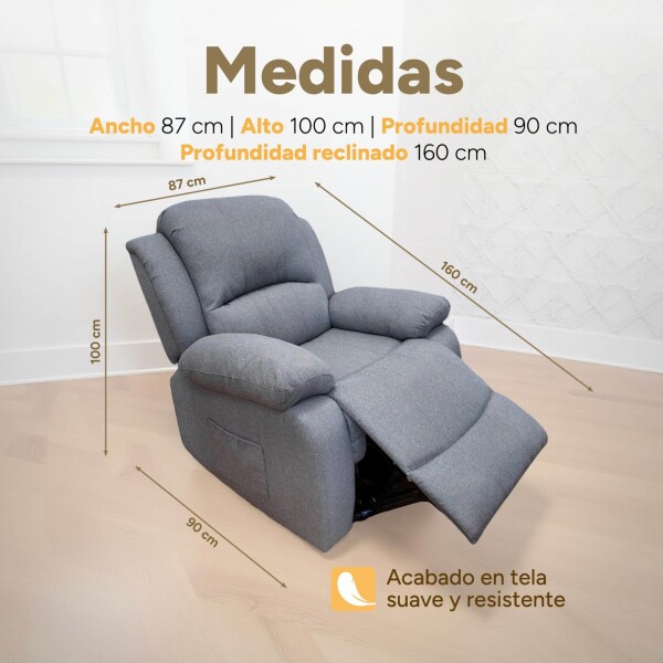 Sofá Sillón Poltrona Reclinable Masajeador Electrico Color Tela Gris Color Gris