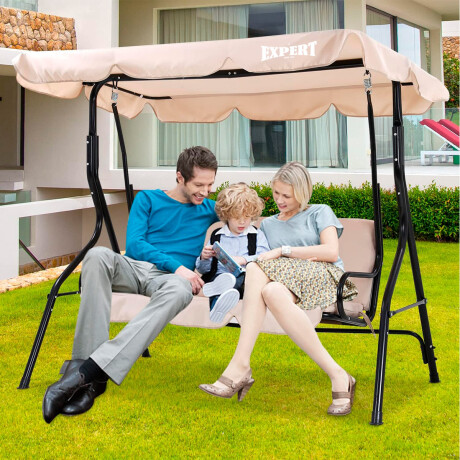 Hamaca De Jardín Exterior Con Toldo Para 3 Personas + 2 Almohadones Beige