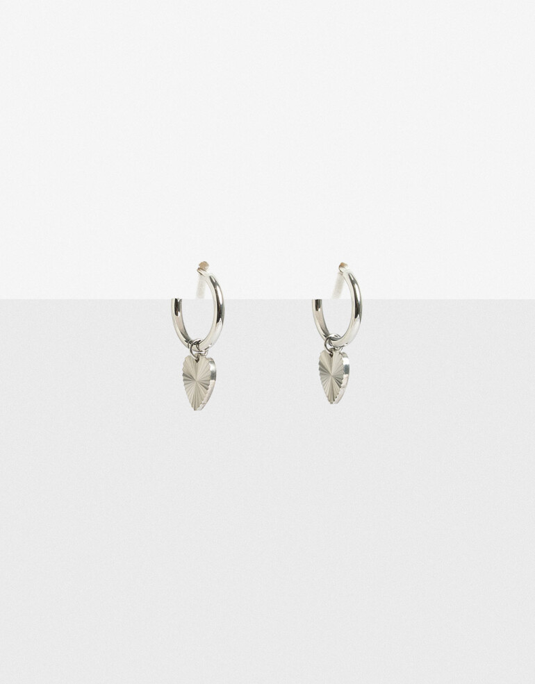 Aros Argollas Metal Aros Argolla Acero Corazón - Plateado