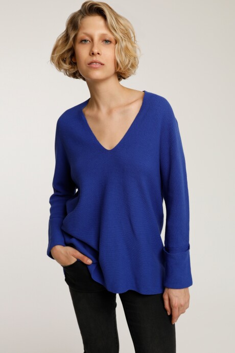 Sweater oversize escote V azul francia