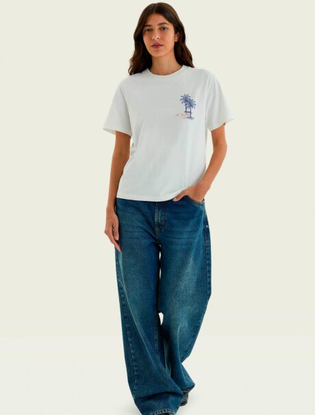 CAMISETA MANGA CORTA CON ESTAMPA - BLANCO BLUSA FEM