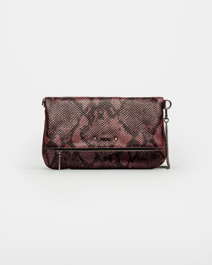 Bandolera Honey En Cuero Grabado Snake Metalizado Bordeaux