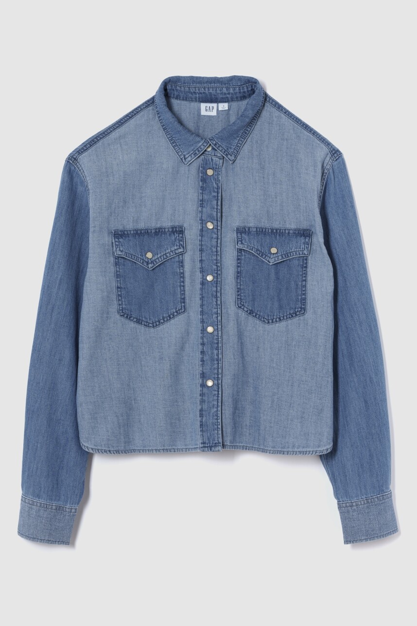 Camisa De Jean Corta Mujer Panel Denim