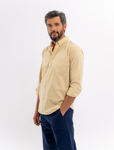 Camisa m/l lisa efecto lino beige