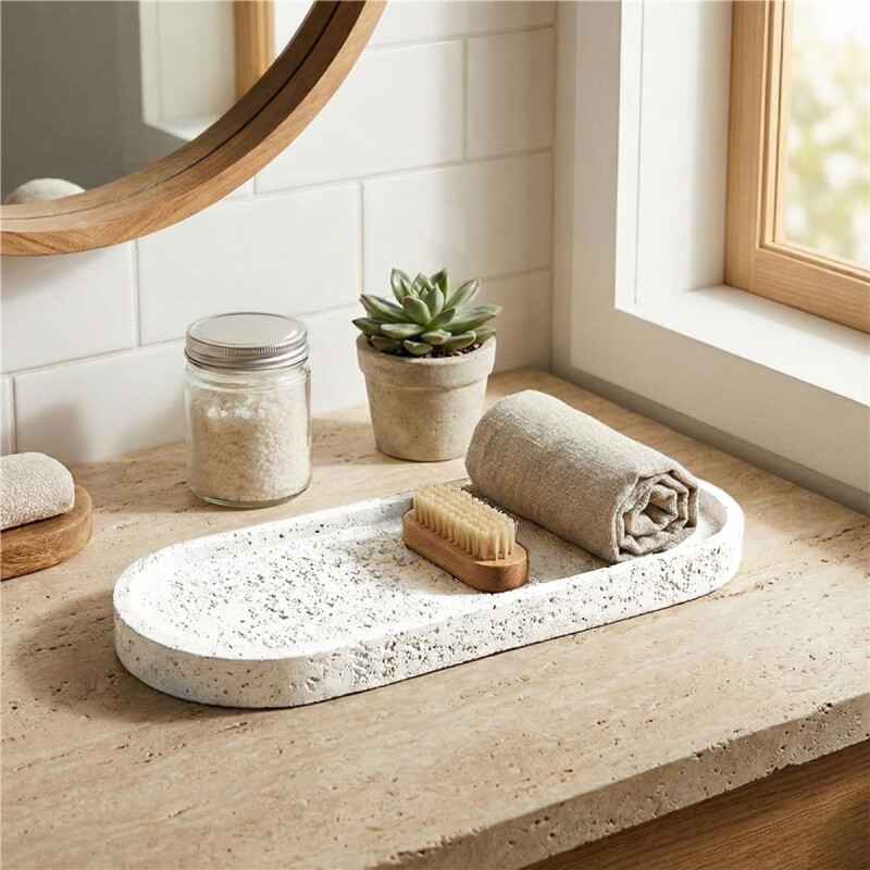 Bandeja decorativa simil piedra cementicia oval 28x11 cm GRIS