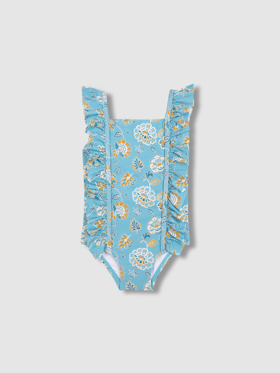 Bañador Estampado Flores Azul Claro
