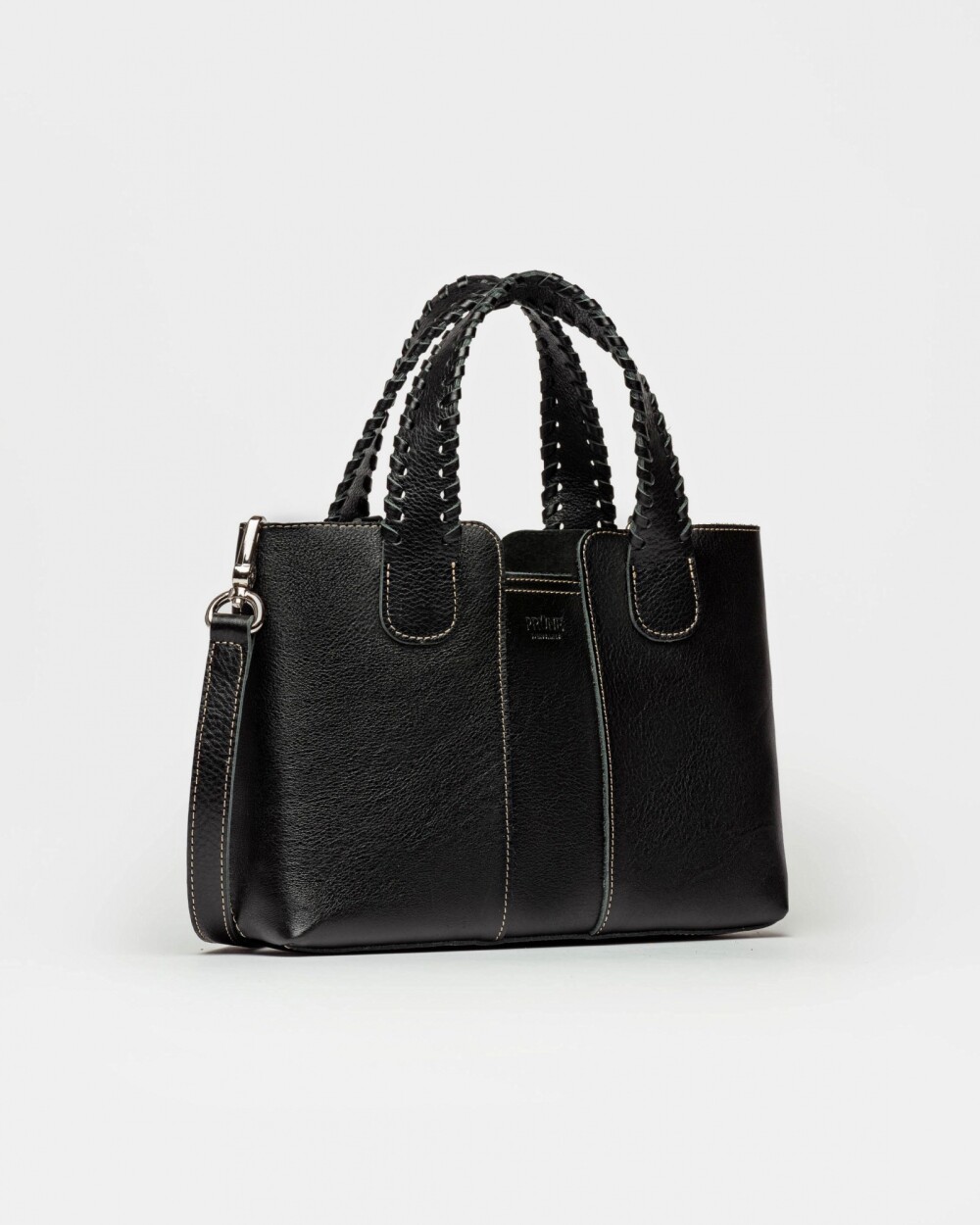 Cartera de mano The Braided en cuero vegetal liso Negro