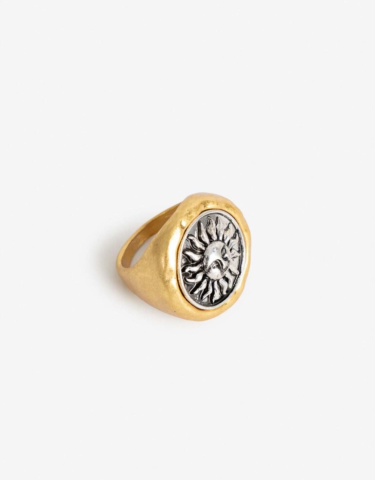 Anillos Medianos y Grandes Metal Anillo Grande Moneda Sol - Dorado Oro Amarillo