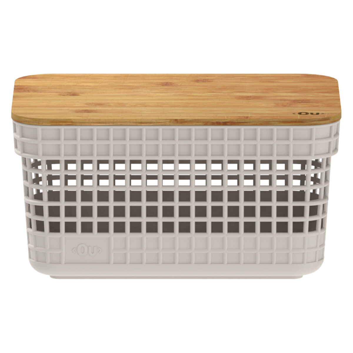 CESTA C/TAPA BAMBÚ - PLASTICO-RECICLADO NATURAL-BEIGE GRID 2,5L 