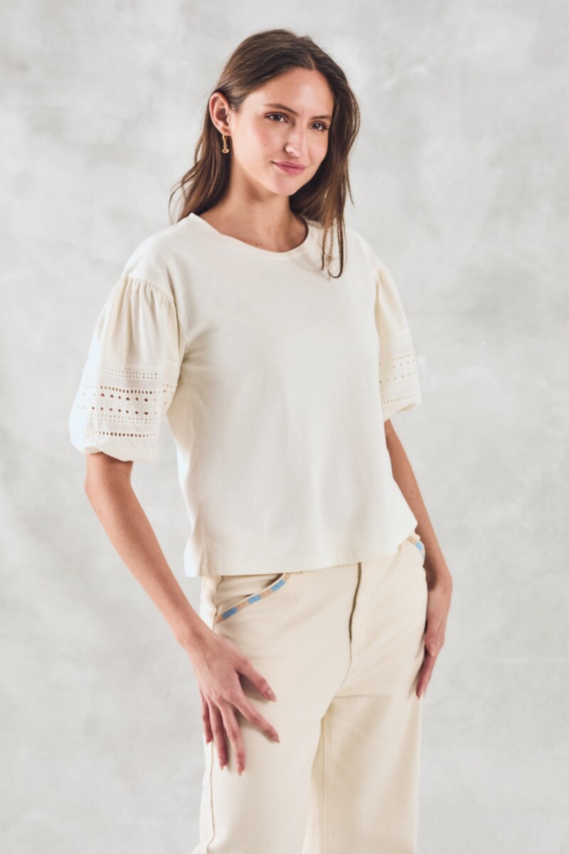 Remera Algodón Combinada Crudo