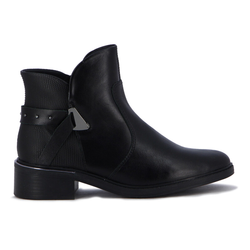 Comfortflex Bota Cuero Caña Baja C/ Aplique Y Tira Negro