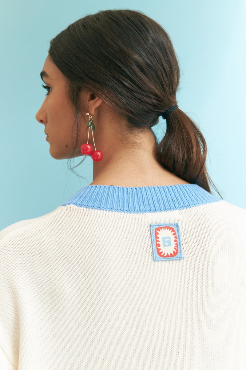 Cardigan algodón puños en contraste crudo