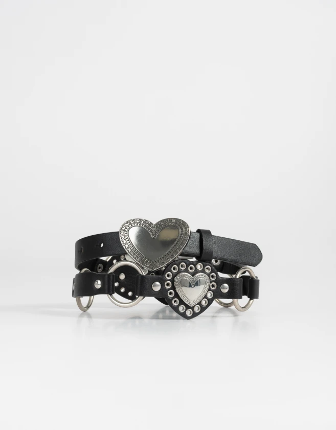 Cinturones y Fajas Boho Cinturón Con Corazones - Negro