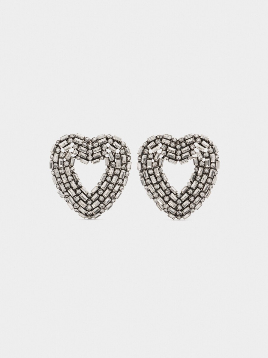 Pendientes Maxi De Corazones Con Cristales plateado