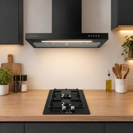 Pack Campana Ventor Acero Inoxidable 60cm Pack De Campana Extractora Ventor 60CM + Anafe A Gas Vulcano Dou 2 Negro