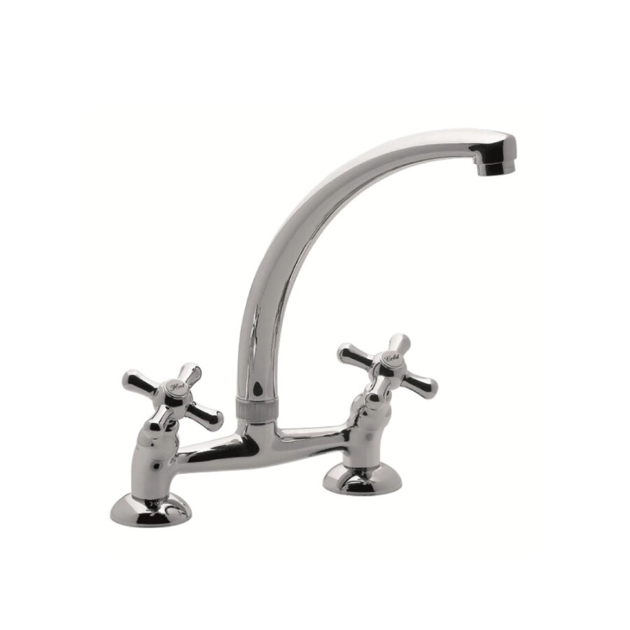 Griferia de Cocina de Mesada Bimando con Pico Curvo Cromado Línea FV Griferia de Cocina de Mesada Bimando con Pico Curvo Cromado Línea FV