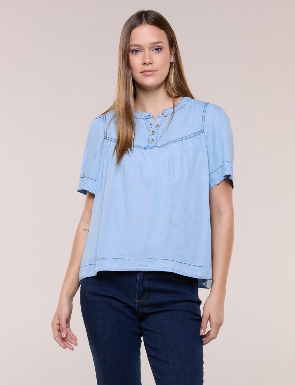 Blusa Tencel Liviano Con Canesú Fruncido JEAN CLARO