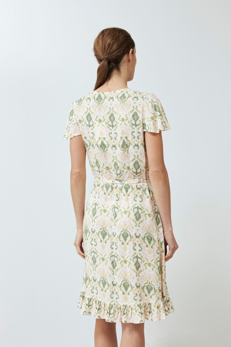 Vestido estampado cruzado con volados verde oliva