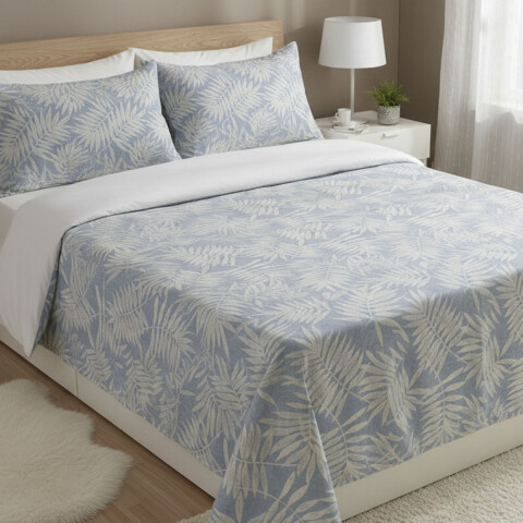 Juego Sábanas 1 Plaza Richmond House Estampadas 100% Microfibra 304 HOJAS CELESTE