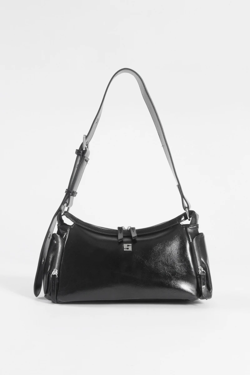 Cartera de hombro con bolsillos shinny negro