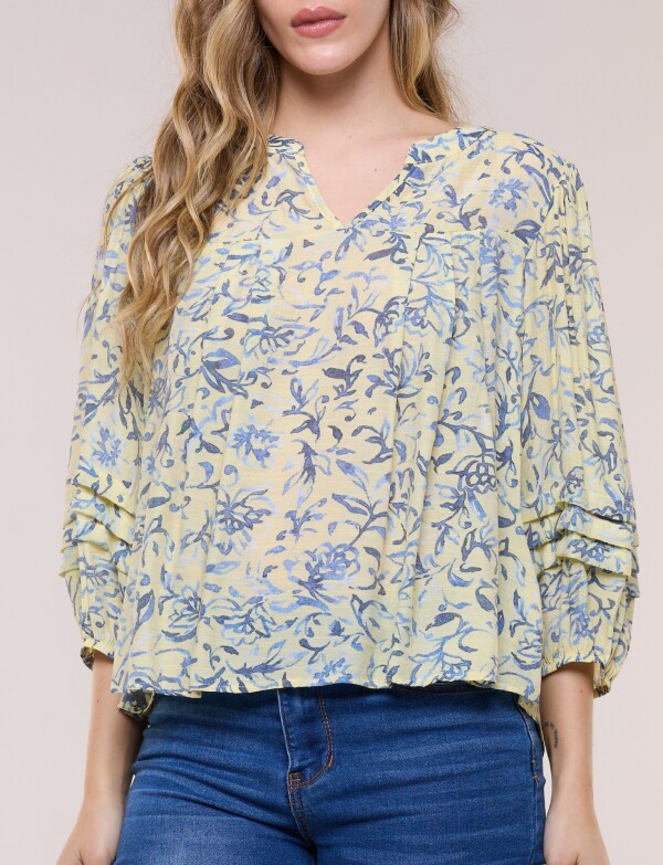 Blusa Holgada Con Alforzas MULTI/AMARILLO