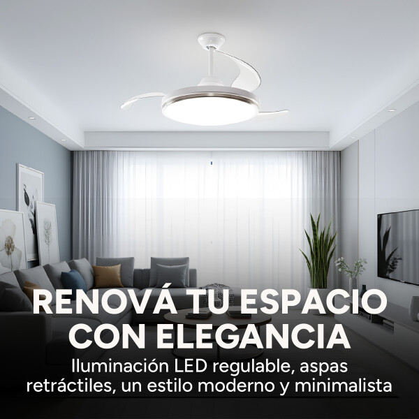 Ventilador De Techo Lámpara Led Aspas Retráctiles C/ Control Color Blanco