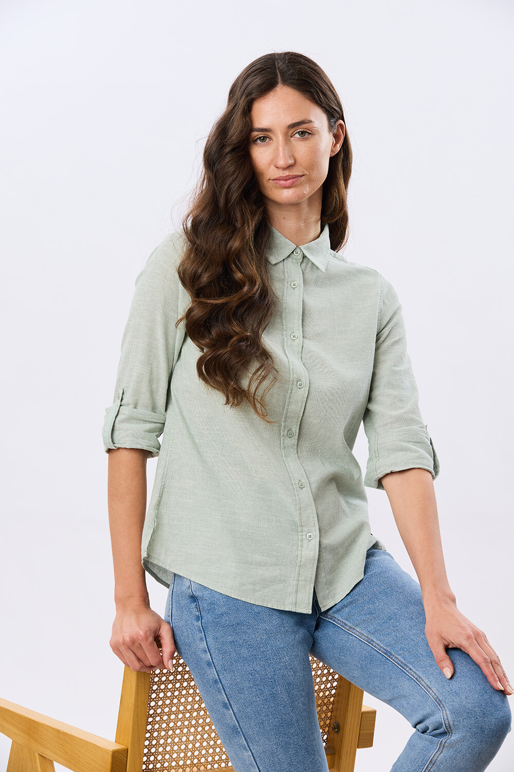 CAMISA LISA DE LINO Menta