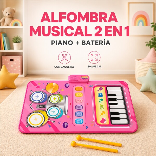 Alfombra Musical Infantil 2 en 1 Piano y Batería 80 x 55 cm Rosa