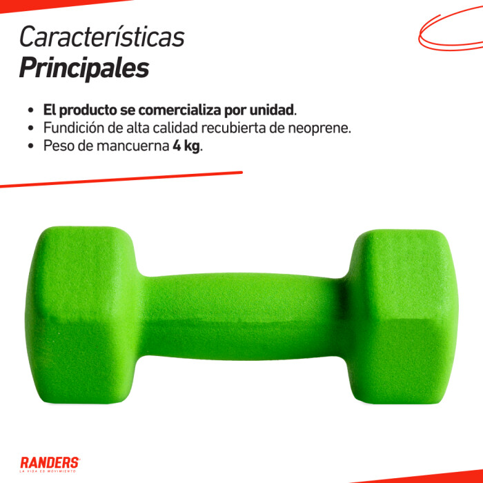 Mancuerna 4KG Revestida De Neopreno Verde Mancuerna 4KG Revestida De Neopreno Verde
