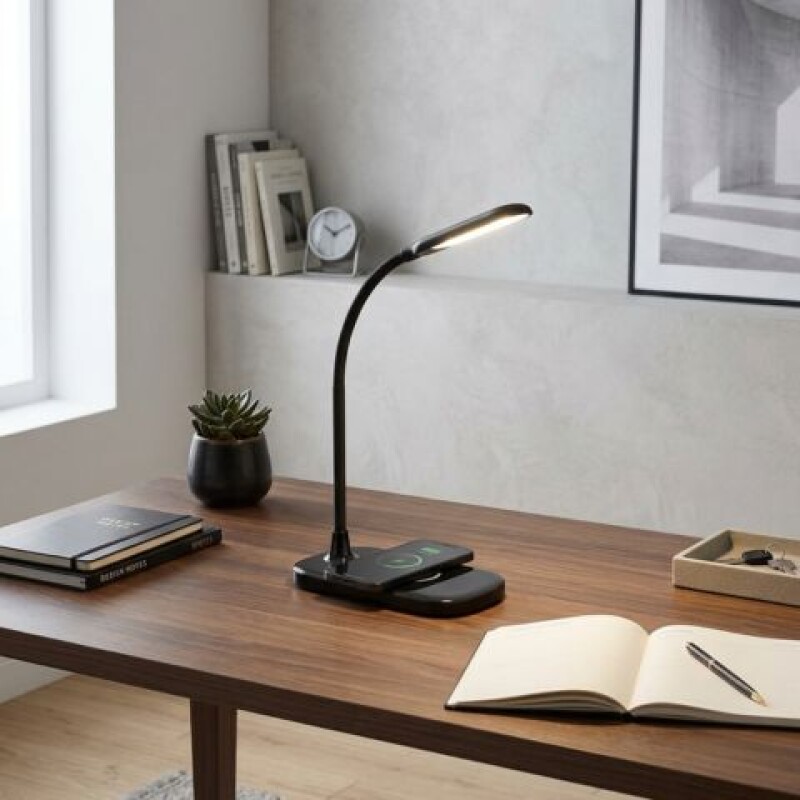 VELADOR DE ESCRITORIO CON CARGADOR INALAMBRICO 2W FLEXIBLE NEGRO VELADOR DE ESCRITORIO CON CARGADOR INALAMBRICO 2W FLEXIBLE NEGRO