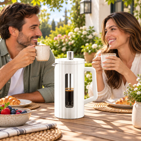 Cafetera Prensa Francesa 1000ml Vidrio Borosilicato Blanco