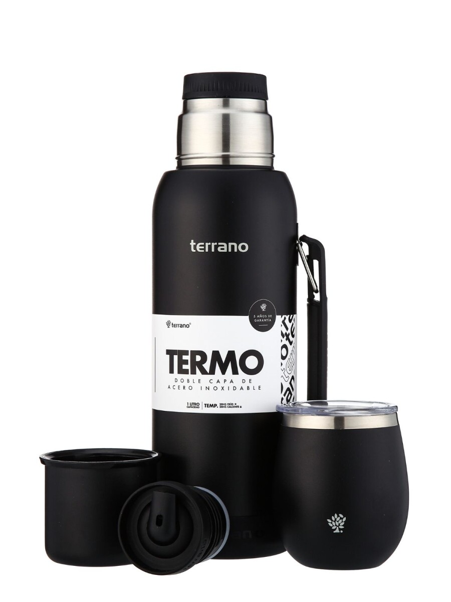 Set Acero 1Lt. Mate con Tapa - Negro Opaco 
