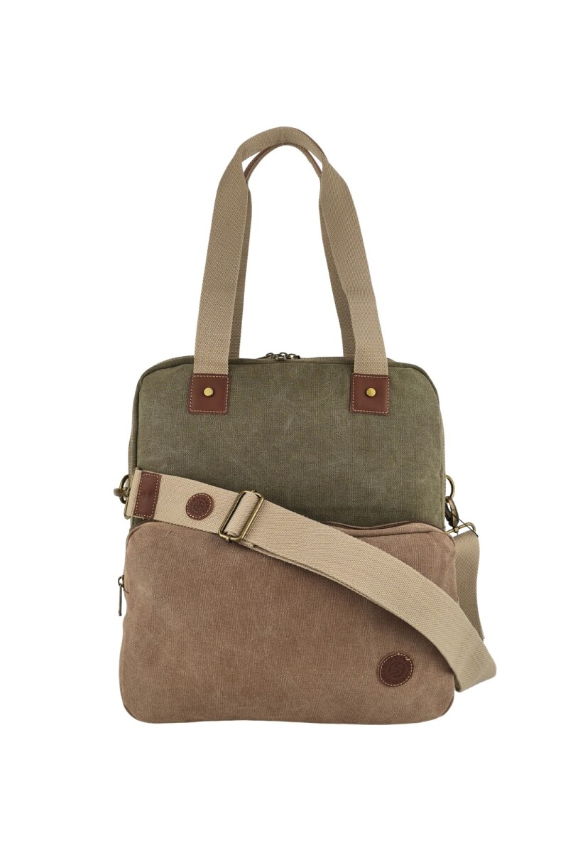 Bolso porta laptop de lona Verde con Marrón