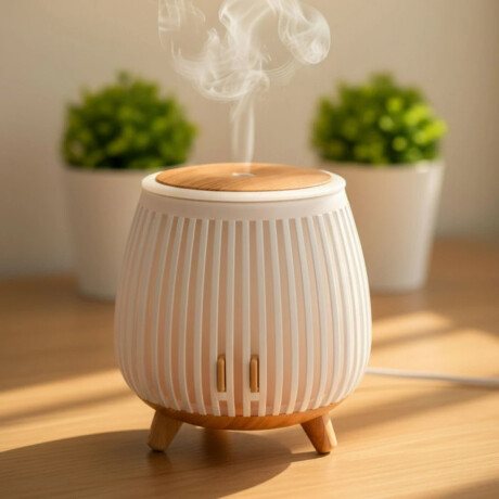 Difusor vaporizador de aceites con tapa de madera - 9x12cm Blanco