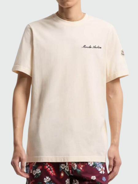 MONCLER - Remera de Algodón con Logo Beige